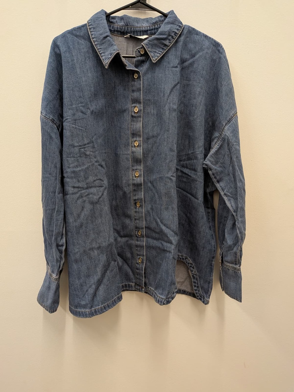Peace Love World XL Chambray Denim Button Front Shirt Blue Long Sleeve Top